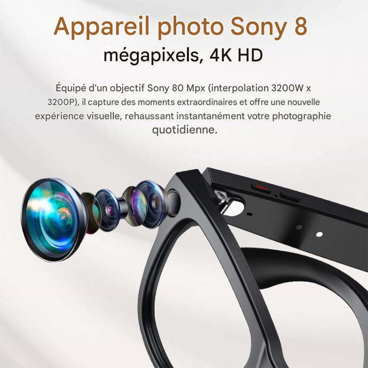 Lunettes avec Caméra 8MP M02 Ultra Noires - Lunettes Intelligentes IA Verres Photochromiques