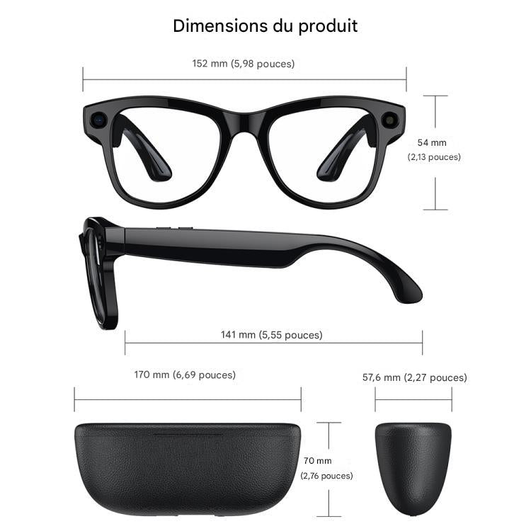 Lunettes avec Caméra 8MP M02 Ultra Noires - Lunettes Intelligentes IA Verres Photochromiques