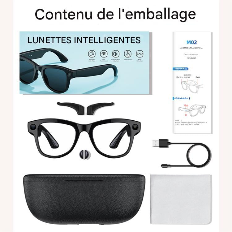 Lunettes avec Caméra 8MP M02 Ultra Noires - Lunettes Intelligentes IA Verres Photochromiques
