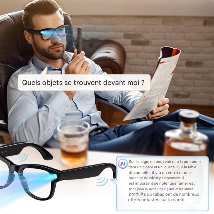 Lunettes avec Caméra 8MP M02 Ultra Noires - Lunettes Intelligentes IA Verres Photochromiques