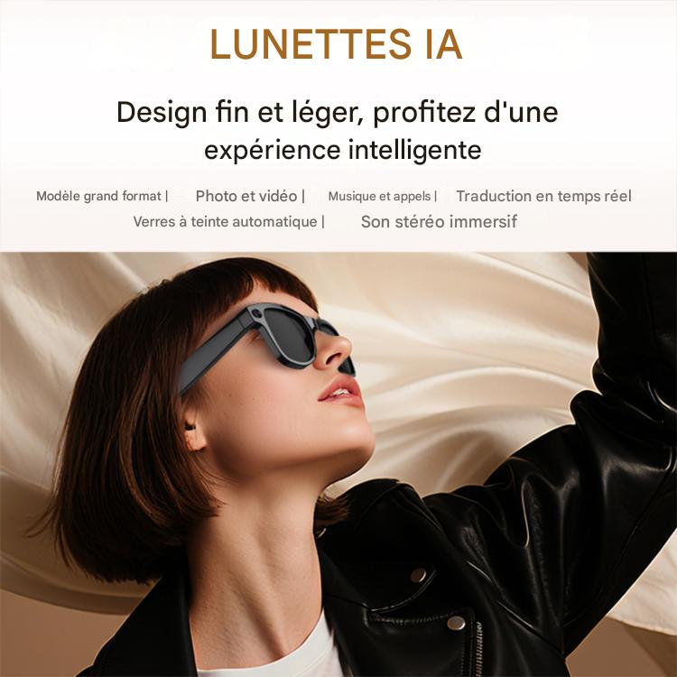 Lunettes avec Caméra 8MP M02 Ultra Noires - Lunettes Intelligentes IA Verres Photochromiques